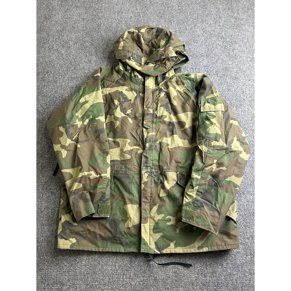 Mens US Military ECWCS Woodland Camo Hooded Cold Weather Parka, Size XL